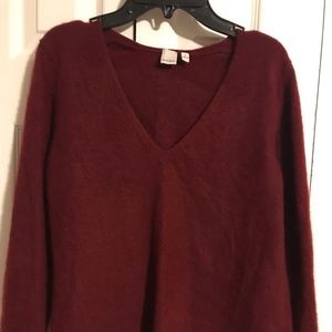 Cranberry Cashmere v-neck sweater size Large Anne Klein 2